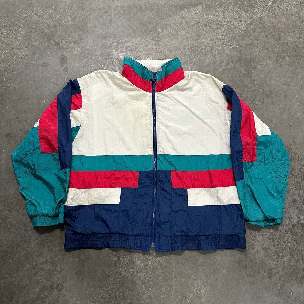 Vintage 90s Colorblock Nylon Windbreaker Track Jacket